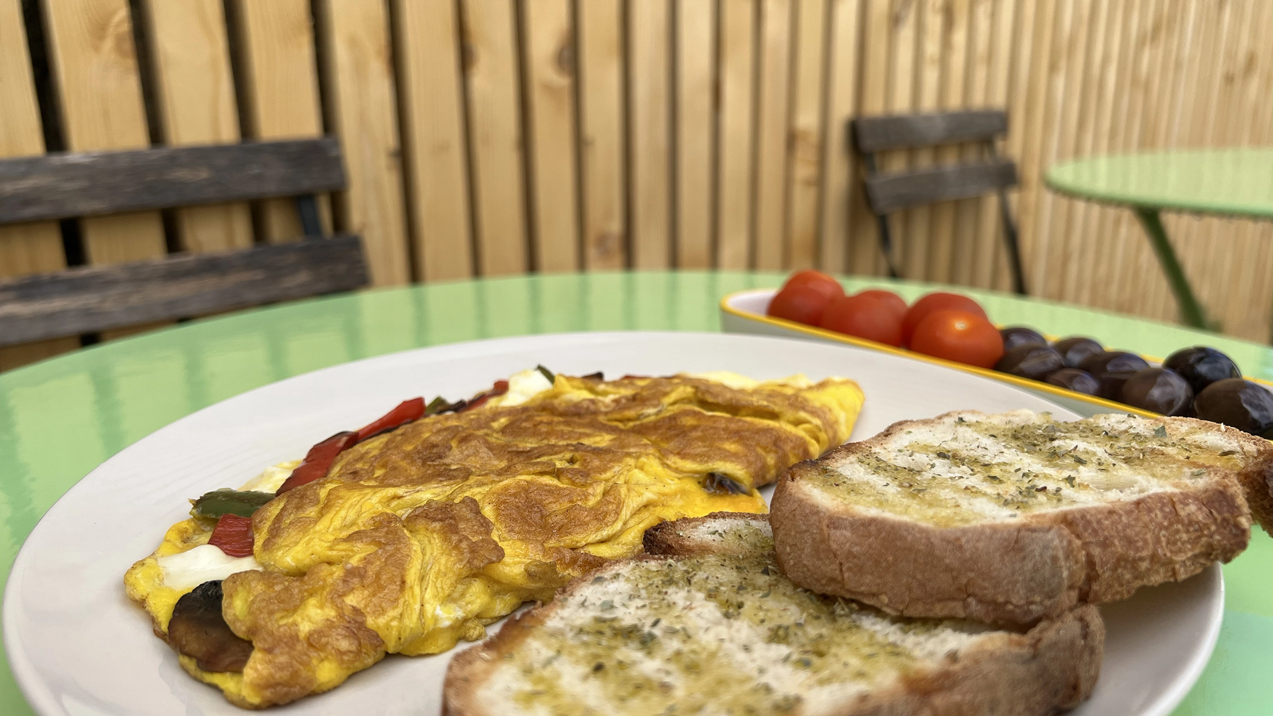 A selection of plates for breakfast.