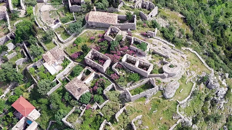 Aerial view of the old town ruins.